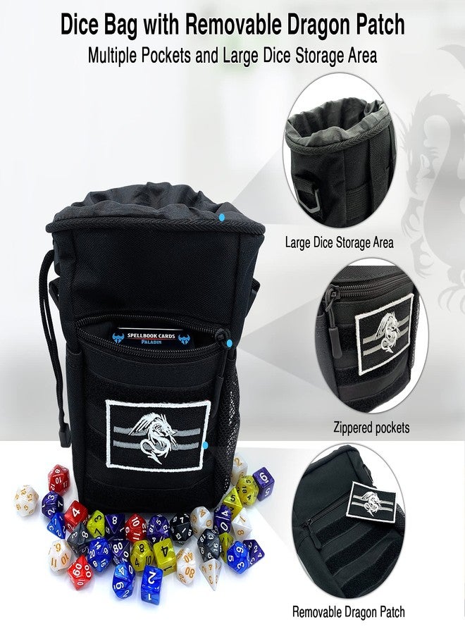 Luck Lab DND Drawstring Dice Bag with Removable Dragon Patch - Multiple Pockets and Large Dice Storage Area (200 + dice) for Dungeons and Dragons (d&d),RPG, MTG and All Table Top Gaming- Black - Image 3